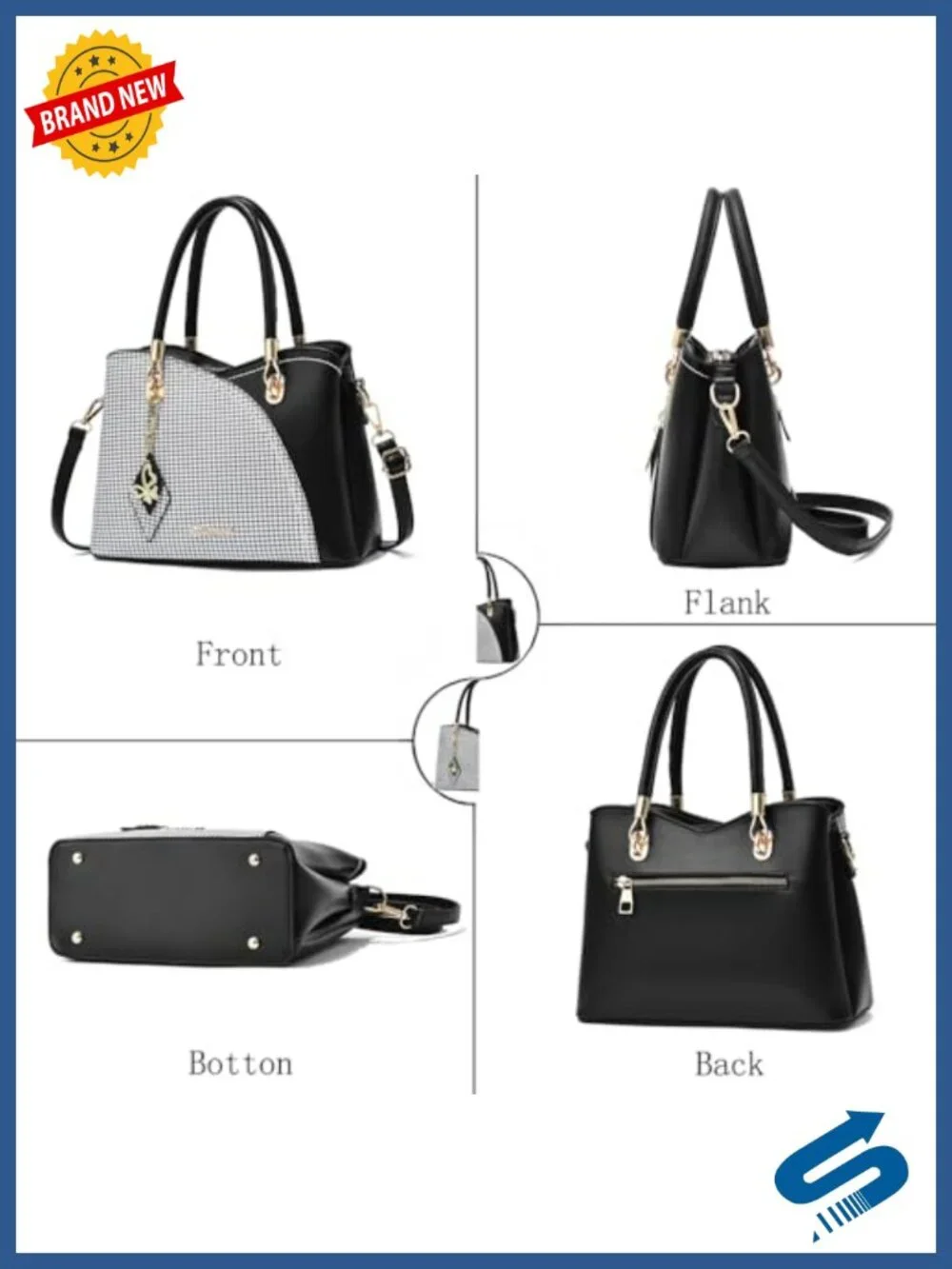 Ladies Top Handle Satchel Shoulder Bag Tote - Faux Leather